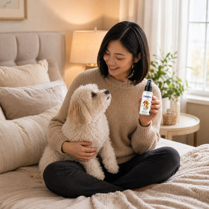 Dog Deodorizing Spray — how to apply a light mist over the coat