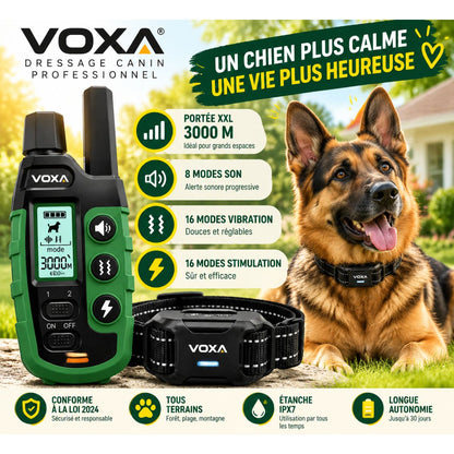 Collier de dressage pour chien VOXA S1, bip, vibration et impulsion, portée 1 000 m