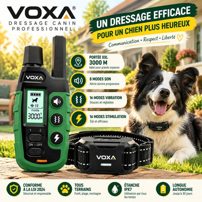 Collier de dressage pour chien VOXA S1, bip, vibration et impulsion, portée 1 000 m
