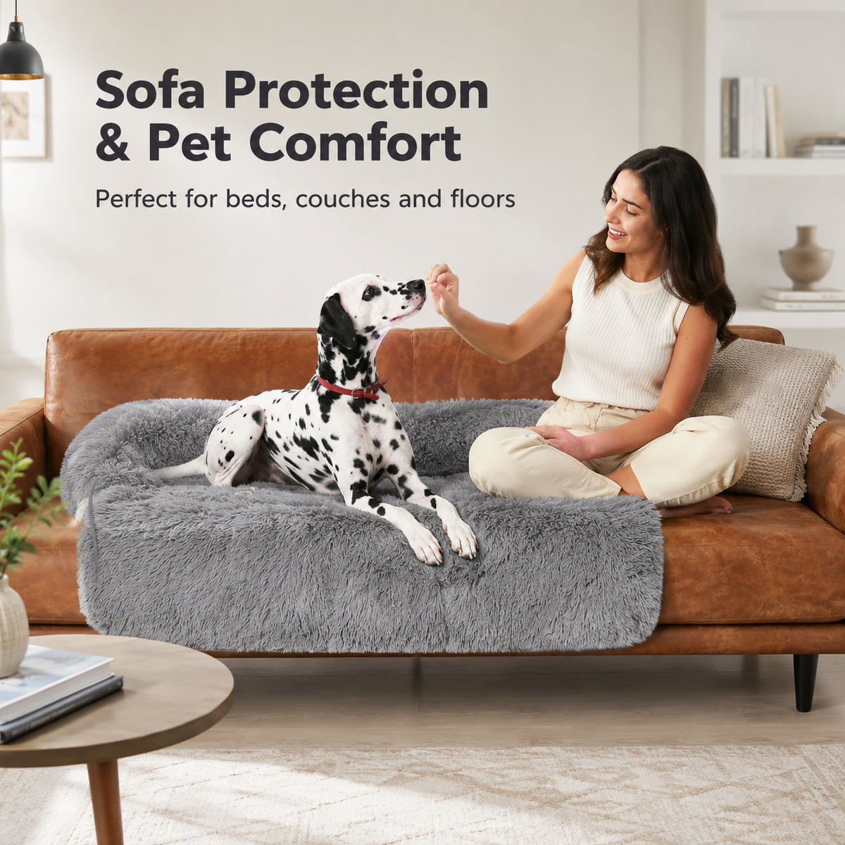 Calm & Fresh Set — Calming Couch Bed with Dog Deodorizing Spray, features overview
